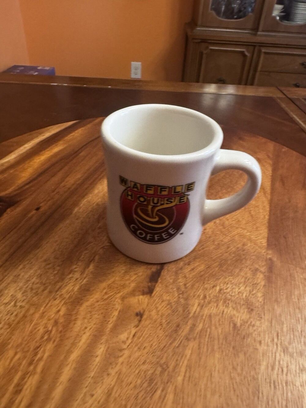 TUXTON Thick & Heavy WAFFLE HOUSE 8oz Ceramic COFFEE MUG Logo Curvy Flared WHITE
